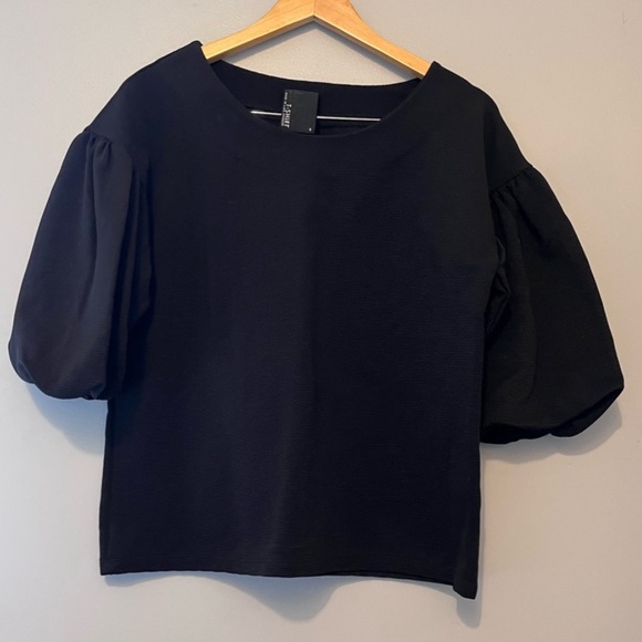 Anthropologie Black Puff Sleeve Top - Picture 3 of 8